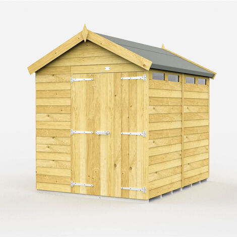 7 x 8 Feet Apex Security Shed - Double Door - Wood - L243 x W214 x H217 cm