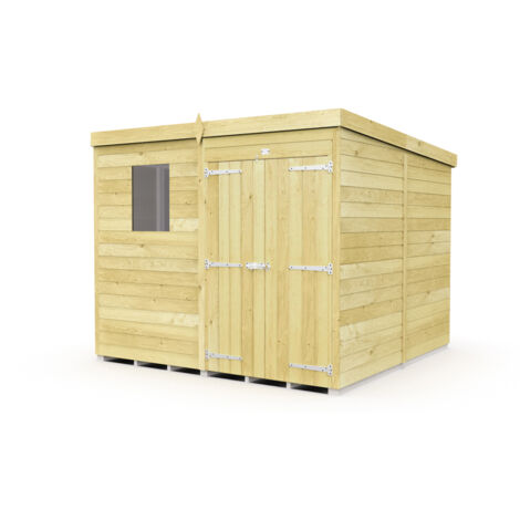 7 x 8 Feet Pent Shed - Double Door With Windows - Wood - L231 x W214 x H201 cm