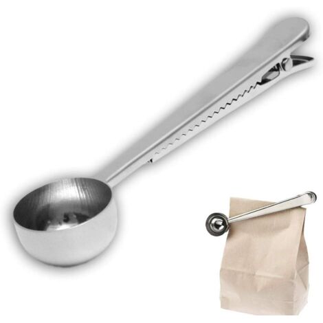 7-Zoll-Kaffeelöffel mit Beutelclip, Teelöffelmaß, für gemahlenen Kaffee und Bohnen, Edelstahl