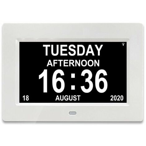 7-Zoll-LCD-Digitalkalenderuhr mit Datum, Kalenderuhr mit Datum, Tag und Uhrzeit  Alzheimer-Uhr  Uhr für Senioren, es ist für Eltern (weiß)