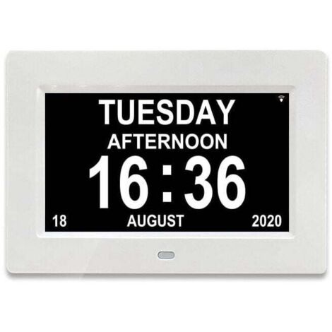 7-Zoll-LCD-Digitaluhr mit Kalender, Datum und Uhrzeit für Eltern (weiß)
