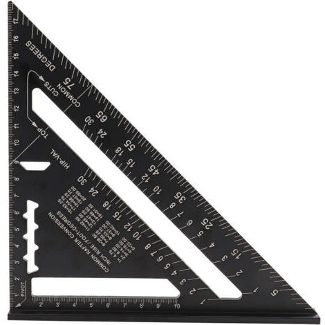 7-Zoll-Winkelmesslineal für Dreiecke, Farbe Schwarz, Dreieck-Winkelmesswerkzeug, Winkelmesslineal und Winkelmesser aus Aluminiumlegierung (metrisch).