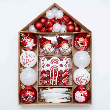 70 bolas navideñas rosas para árbol de Navidad, caja de plástico irrompible con colgador, adorno decorativo colgante de regalo (tipo C)