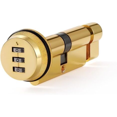70 mm (35/35T) PVD Gold Europäisches Zylinderschloss mit Drehknopf, Aufbohrschutz und hoher Sicherheit für Holz- und PVC-Verbundtüren, Kombinations-Nockenschloss.