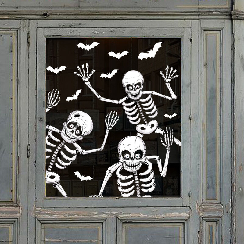 70 Pcs Halloween Window Clings Halloween Window Stickers Skeleton Ghost Bats Halloween Decorations For Windows Glass Walls Halloween Haunted House