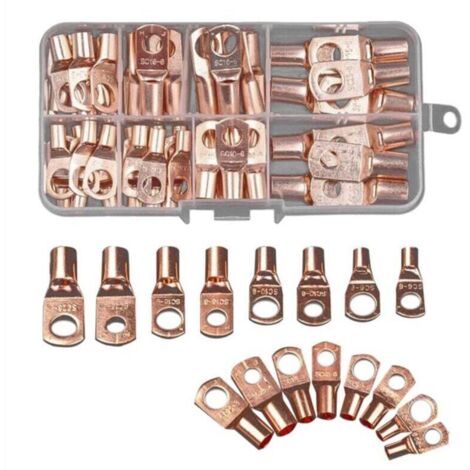 70 Pièces Anneau de Connecteur Cosse Fil SC6-25 Connecteurs en Cuivre Câble Nu Kit Borne à Sertir Électrique