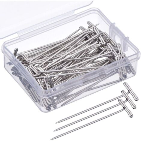 70 pièces T-Pins 2 pouces avec boîte en plastique, argent
