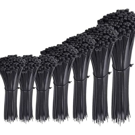 700 attaches de câble en nylon noir, longueurs 4"/6"/8"/10"/12