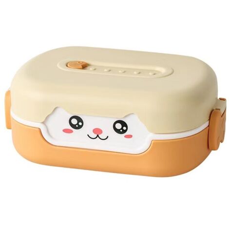 700 ml Cartoon boîte à lunch Portable boîte à lunch 2 grille scellé boîtes de stockage des aliments bleu clair foncé mignon chat boîte à lunch（jaune）