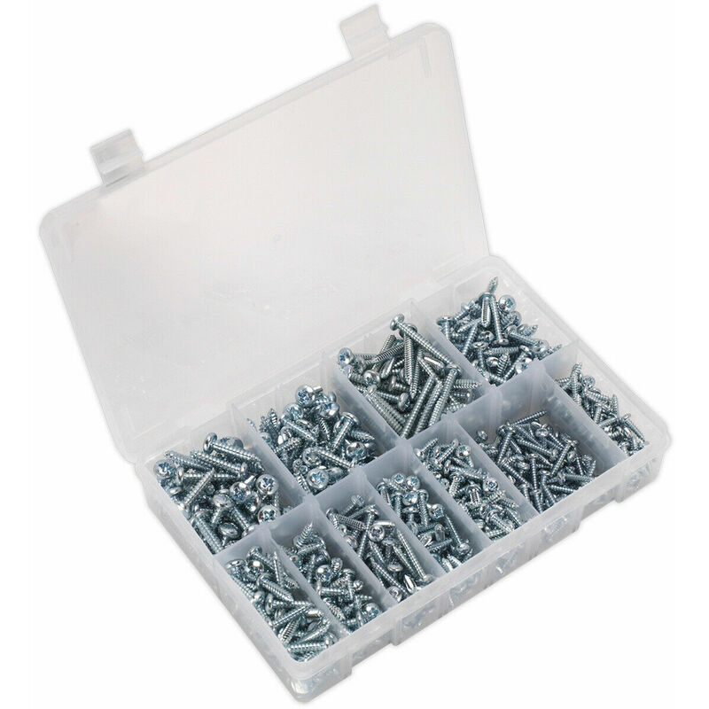 Loops - 700 pack Self Tapping Screw Assortment - Zinc Pan Head Pozi - Various Sizes