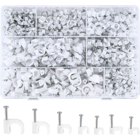 700 Stück runde Kabelbinder mit Stahlnagel, runde Kabelklemmen, weiße elektrische Kabelbrücke, 4 mm/5 mm/6 mm/8 mm/10 mm