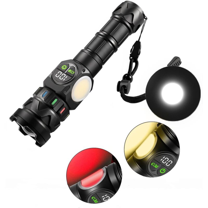 7000 mAh Batterie Haute Capacité, Lampe Torche LED Ultra Puissante, 1000000 Lumens Lampe de Poche, Zoomable Lampe torche Puissante Rechargeable COB,