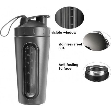 700ML Bouteille de Eau Protéine Shaker Mélangeur Avec Couvercle Anti-fuite NOIR 700ML