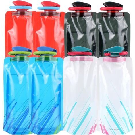 700ML Bouteilles d'eau Pliable Ensemble de 8, Flexible bouteilles d'eau réutilisables pliable pour la randonnée, les aventures, les voyages