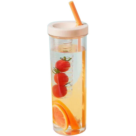 700ml Straw Cup Transparent Plastic Water Bottle with Straw Portable Juice Cup Drinking Bottle Pale Yellow