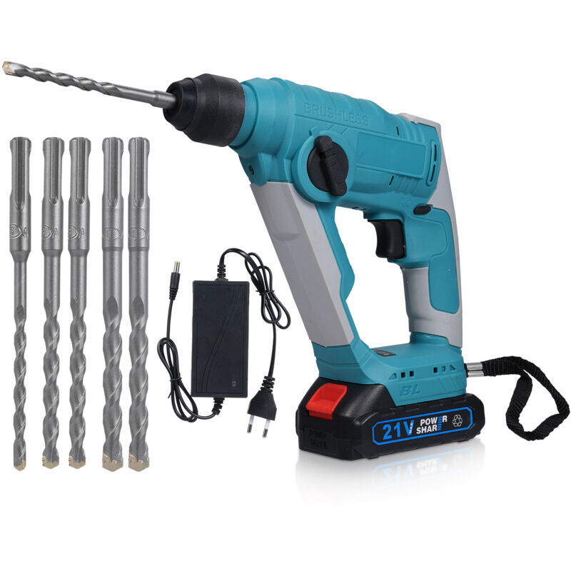 700W Marteau perforateur sans fil 21V, énergie de frappe 2,7 j, avec 6 bits , diamètre de perçage maximum 18 mm, 800r/min, moteur de marteau