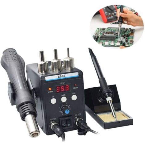 700W Station de Soudage et de Fer à Souder à Air Chaud, 2 en 1 Fer a Souder Pour Le Dessoudage Station Air Chaud 200500°C Température Réglable 8586 Kit Station air Chaud
