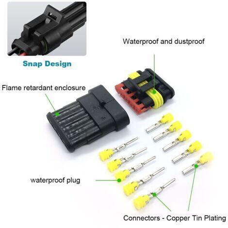 708 connettori impermeabili, connettori impermeabili per auto 1, 2, 3, 4, 5, 6 pin per moto, scooter, auto, camion, caravan, maschio e femmina con fusibile a lama per autoveicoli