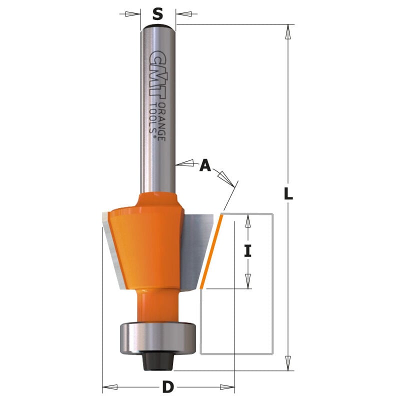 CMT - 809.016.11 fraise chanfrein 15° hw S=6,35 D=12,7X12,7X57 Z2 dr