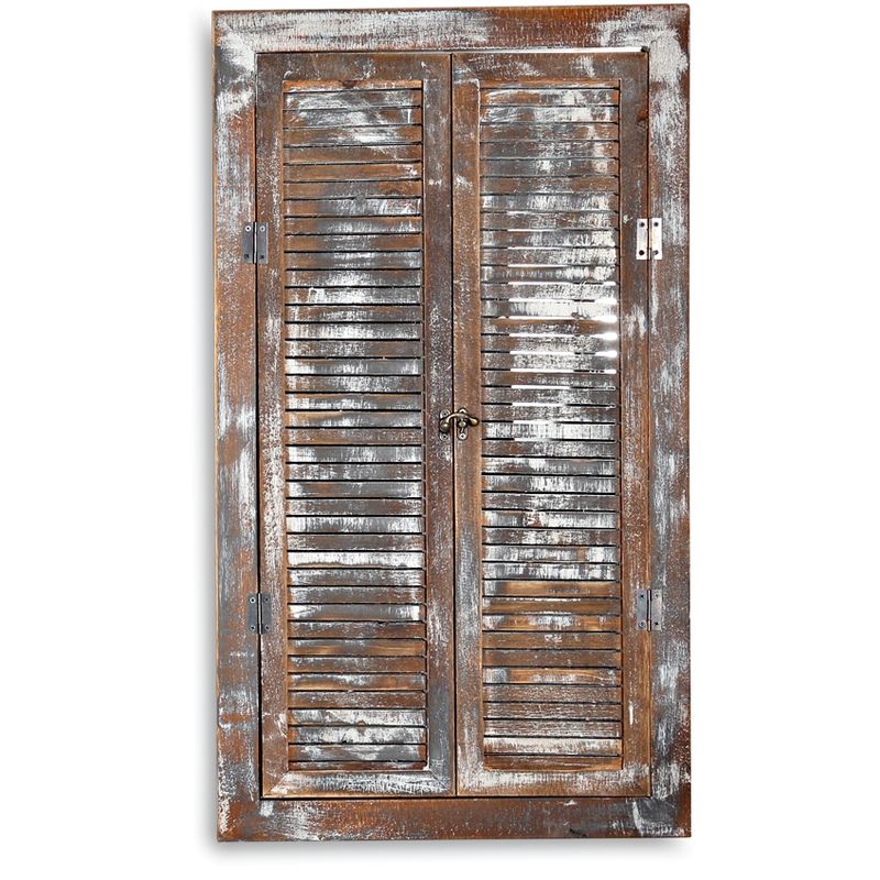 Espejo espejo decoración de ventana espejo Marrón shabby 70cm Madera marco de foto decorativo ventana persianas diseño espejo de pared