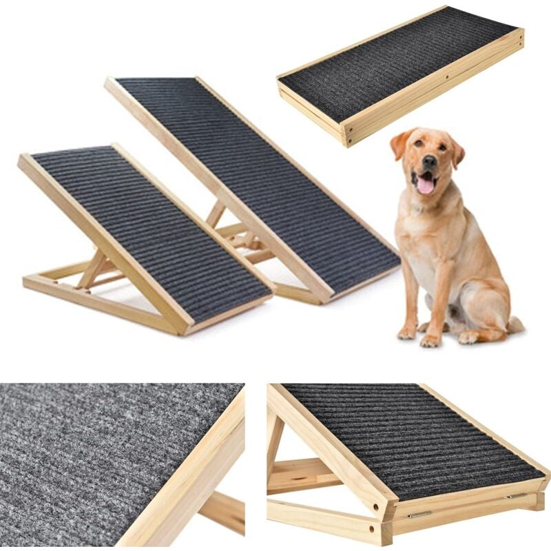 70CM Rampe pour chien/chat réglable en hauteur 2 marches rampe pour chien escalier en bois pliable