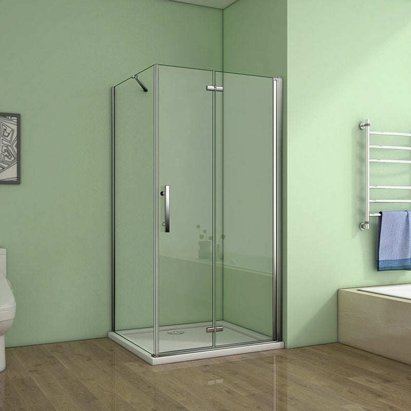 100cm Tür x 80cm Seitenwand xH.195cm 6mm nano glas Falttür Drehtür