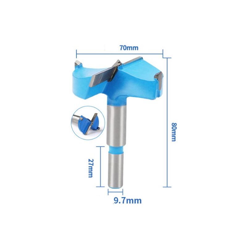 70mm Bleu Gris Forets Tungstène Carbure Bois Trou Scie Ouvre-tarière Travail Bois Charnière Trou Forage Alésage Mèche Coupeur