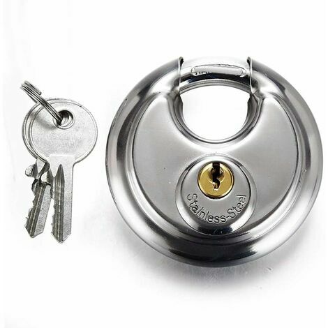 70mm grand cadenas de Distribution en acier inoxydable forme ronde gâteau serrure entrepôt porte disque chaîne antivol serrure avec 2 clés