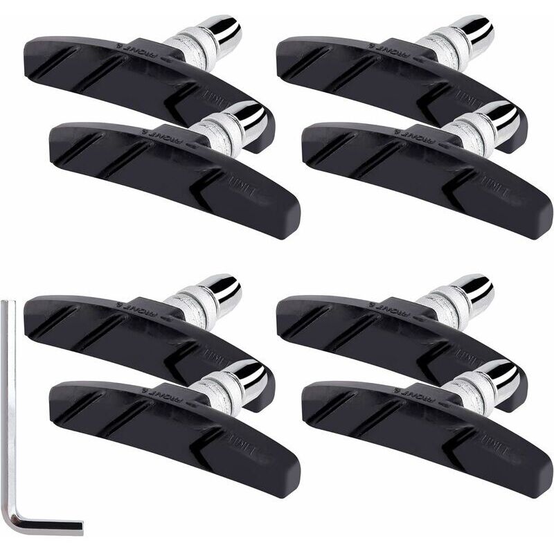 70mm V-Brake Bike Brake Pads with Hex Nuts Spacers and Wrench for Road Bike Mountain Cycling Black 4 Pairs