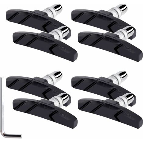 70mm V-Brake Bike Brake Pads with Hex Nuts Spacers and Wrench for Road Bike Mountain Cycling Black 4 Pairs