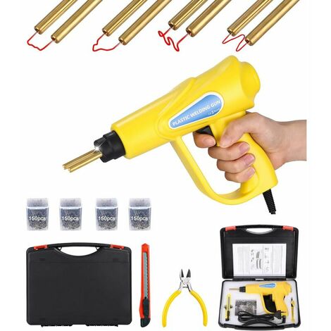 70W Soudage plastique Machine, Kit de Réparation Soudeur Plastique avec 600Pcs Agrafes, Kit de Réparation de Pare-chocs de Voiture, Agrafeuse à Chaud, Soudeuse Plastique Machine a Souder(Jaune)