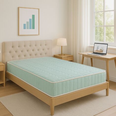 LITERIE JULIEN 140x200 cm ressorts ensaches + 5 cm Memoire de Forme 60 Kg/m3 - Matelas Luxe aloe Hauteur +/- 19 cm - Accueil Moelleux - Soutien Ferme - 5 Zones de Confort - Hypoallergenique