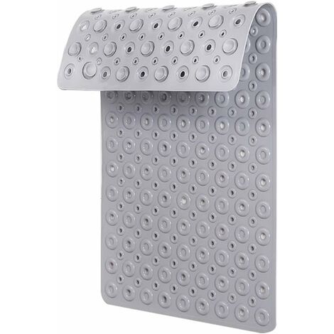 70X40cm Non Slip Bath Mat Shower Mats Anti Mould for Bathroom and Bathtub with Large Suction Cup and Thickened Rubber Backing Long, Grey