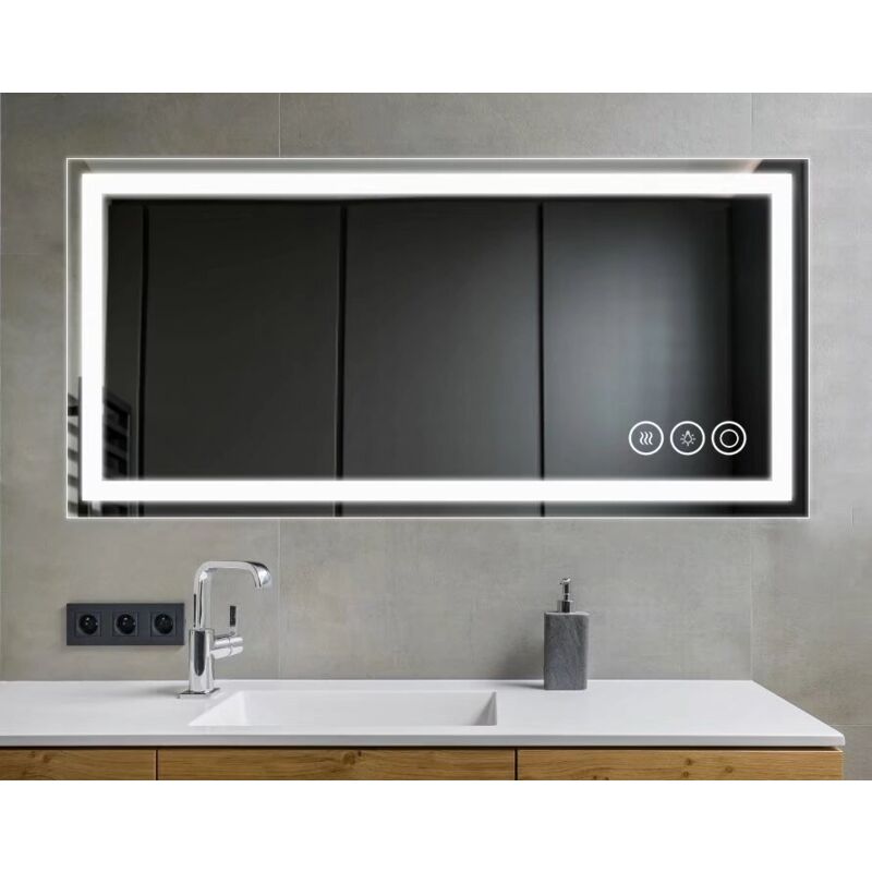 Groofoo - 70x90cm Miroir Salle de Bain avec Eclairage LED,Miroir Mural Cosmétique Lumineux avec Interrupteur Tactile,Affichage d'Heure,Simulation de