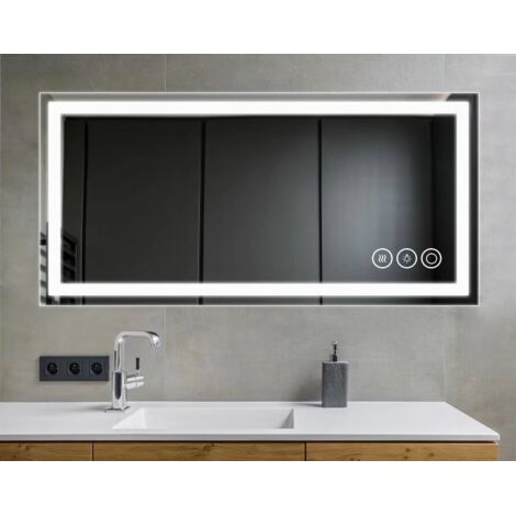 70x90cm Miroir Salle de Bain avec Eclairage LED,Miroir Mural Cosmétique Lumineux avec Interrupteur Tactile,Affichage d'Heure,Simulation de Scène（Version horizontale,version 1.3） Ineasicer