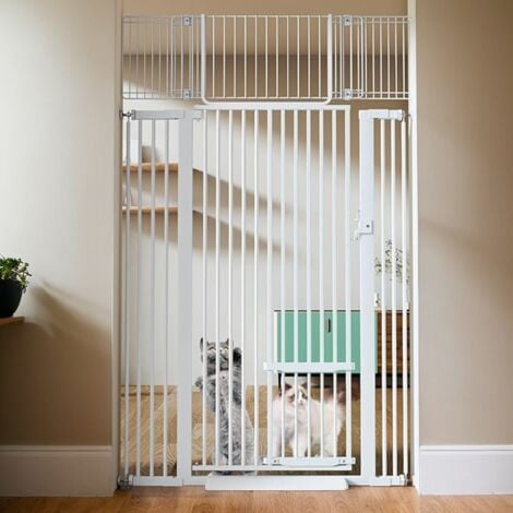MAEREX 71" Extra Tall Pet Gate for Cats, 29.5-40.6" Extra Wide Cat Gate with Adjustable Cat Door, Dog gate Pressure Mounted Easy Walk Through Pet Gate with Door for Stairs, Doorways, Kitchen, White