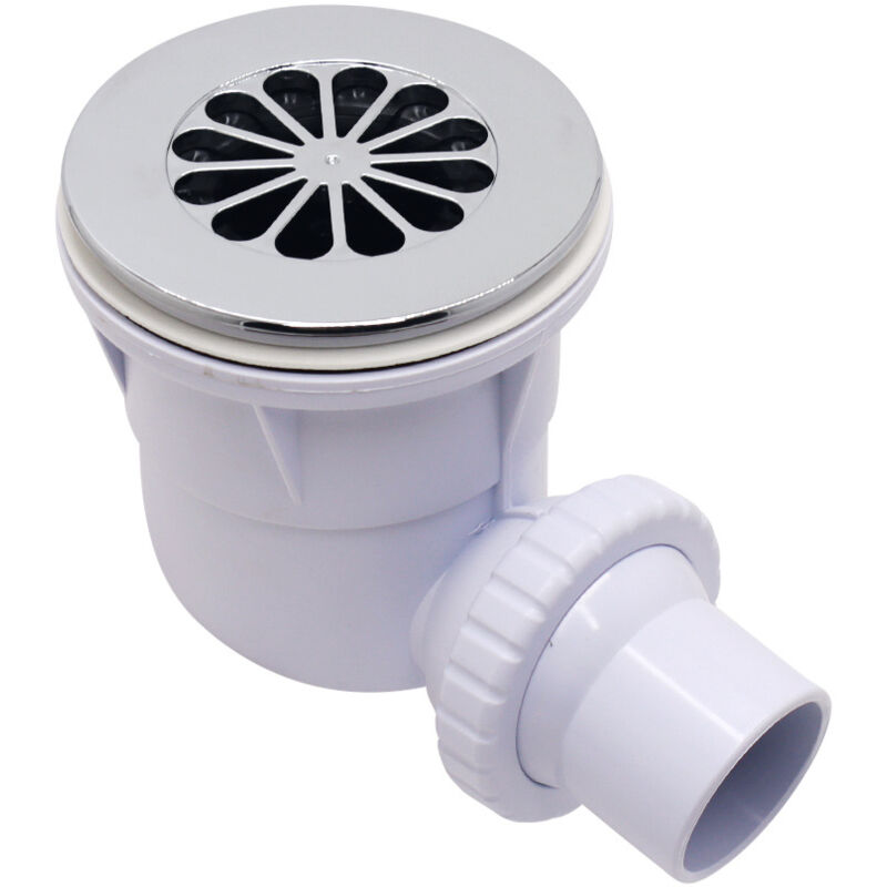 Sjqka - 71109201 Scarico a pavimento flessibile in plastica bianca per doccia con copertura cromata in abs per bagno