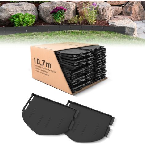 72 bordures de jardin en plastique noir, 10,7 m x 13 cm, faciles à installer, flexibles et décoratives. Idéales pour délimiter les pelouses, plates-bandes et allées. Résistantes et esthétiques.