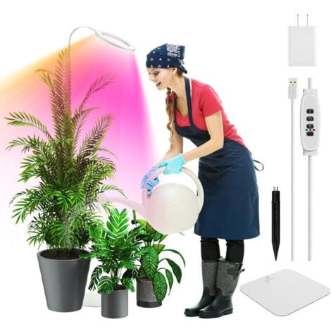 72 LED 5V2A lampe pour plantes à spectre complet, tuyau flexible réglable à 360° Grow Light, prise européenne, minuterie automatique 3/9/12, tige télescopique 11.8-59 inch(blanc)