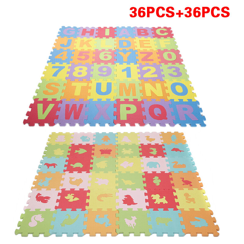 Skecten - 72 Pcs Puzzle tapis mousse alphabet et chiffres + basic animaux