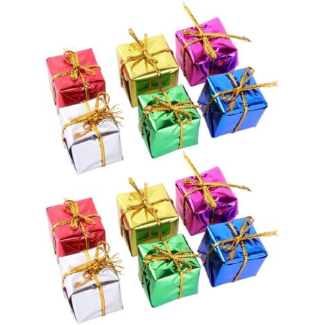 72 pezzi di decorazioni per l'albero di Natale, mini scatola regalo, ornamento natalizio in miniatura, confezione metallica lucida, ornamenti per l'albero di Natale, ornamenti appesi