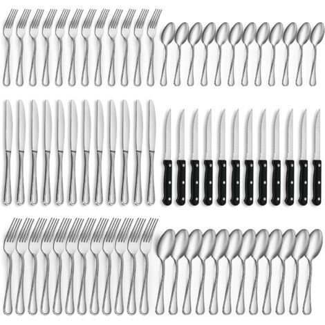 72 Piece Cutlery Set for 12 People Stainless Steel Dishwasher Safe Ergonomic Design Sturdy Durable