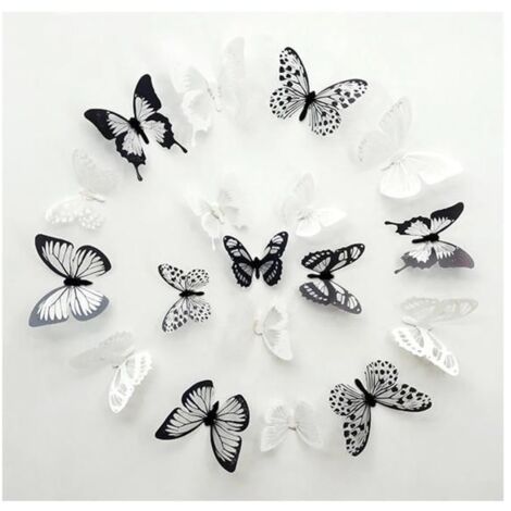72 Pièces Décor Papillon 3D, Autocollants Papillon, Décoration Murale Papillon, Autocollants Papillon Réalistes, Noir et Blanc