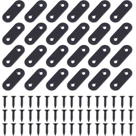 WDDNAOT 72 Pieces Flat Right Corner Brace Plates Metal Assembly Plate Connector Repair Bracket with Fixing Screws 2 Holes Stainless Steel Black Color