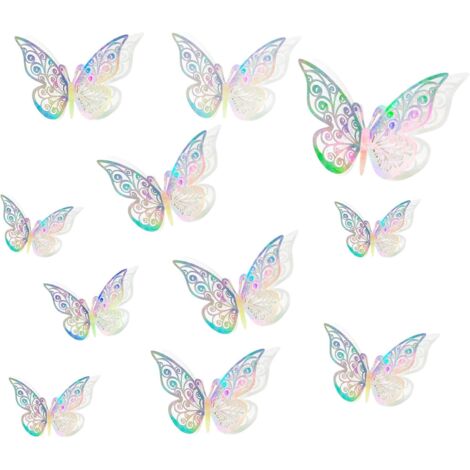 72 piezas de decoración de mariposas 3D, pegatinas de mariposas brillantes, pegatinas de pared de mariposas huecas, para bodas, fiestas, decoración de habitaciones y paredes.