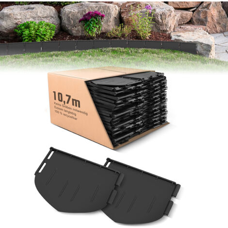 72 Stücke Rasenkante Kunststoff 10,7m x 13cm, Einfach zu montieren, Flexible Beeteinfassung Beetumrandung Gartenpalisade Mähkante Palisade Gartenbeet Border Dekorativ, Plastik, Schwarz