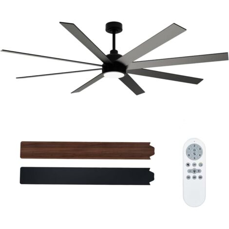 72" Ventilateur de Plafond avec Éclairage Intégré, Moteur CC Silencieux à 8 Pales, 6 Vitesses Réglables, 3 Températures de Couleur Réglables, Minuterie(Noir)