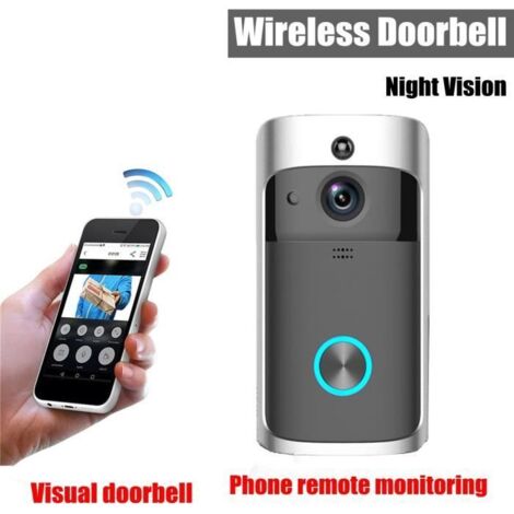 720P Sonnette Sans Fil Vidéo WIFI PIR Interphone Vocal Bidirectionnel Vision Nocturne TF