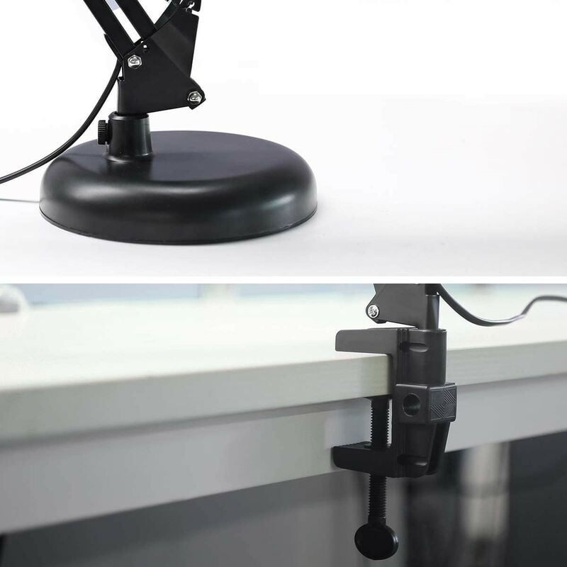 Mediawave Store - 72507 Lampe de bureau métal 2 en 1 avec bras flexible et clip Couleur: Noir