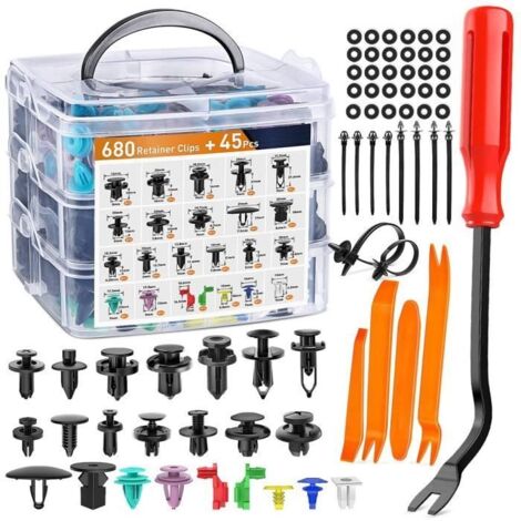 725pcs Rivet Clips Plastique,Clips Voiture Plastique Universel,Rivet Plastique Fixation Avec Boîte de Rangement Outil Démontage